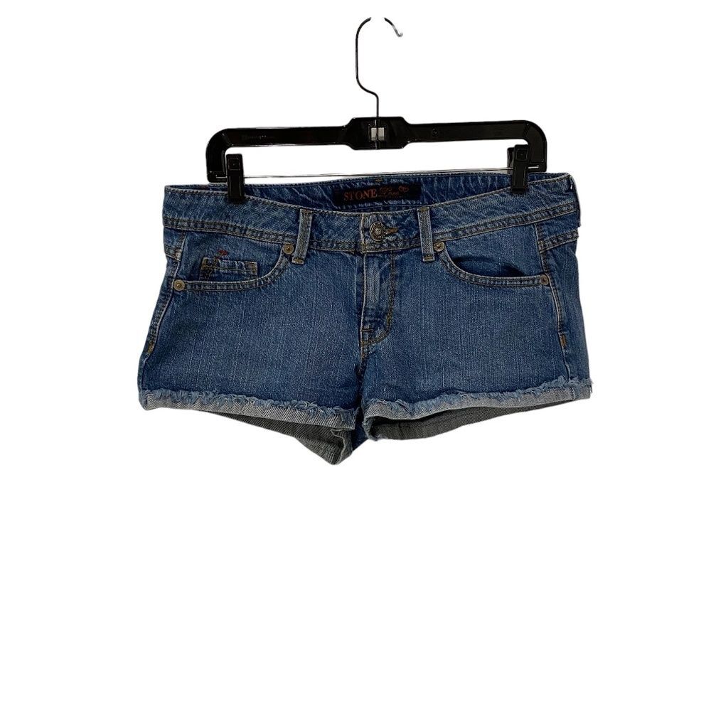 Stone Love Denim Shorts 9 Blue Distressed Frayed Cuffed Low Rise Jean Shorts